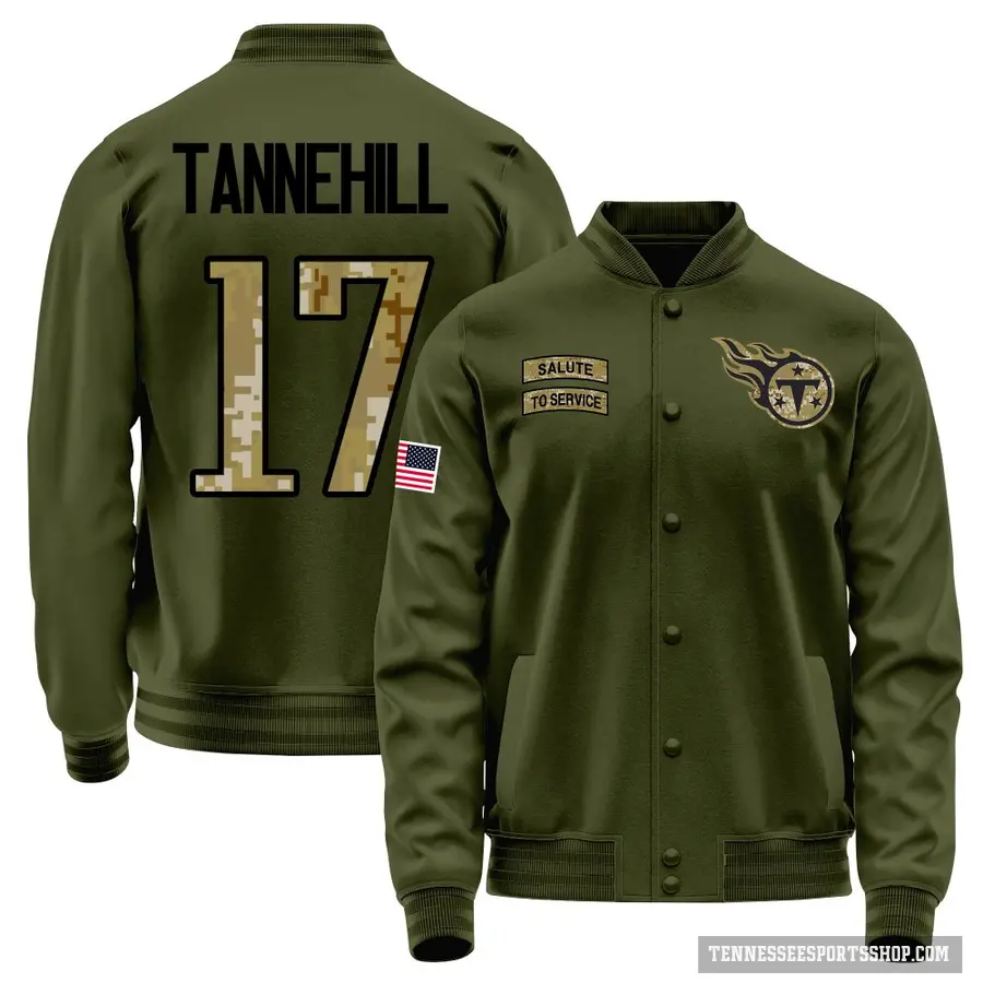 Men's ＃17 Ryan Tannehill Tennessee Titans Olive Salute to Service Sideline Performance Jacket