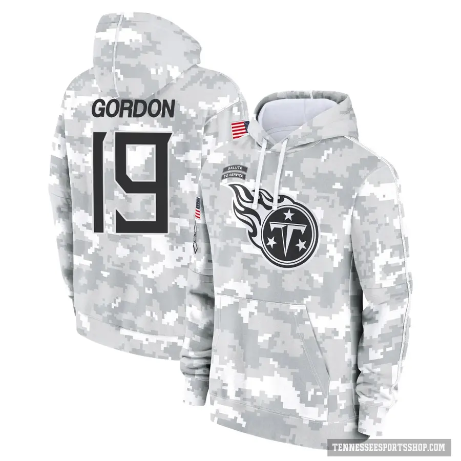 Men's ＃19 Josh Gordon Tennessee Titans Arctic Camo 2024 Salute to Service Club Fleece Pullover Hoodie