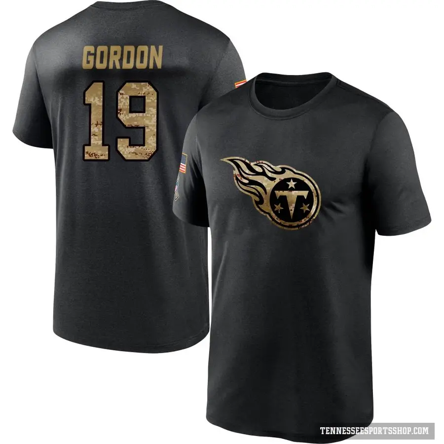 Men's ＃19 Josh Gordon Tennessee Titans Black 2020 Salute To Service Performance T-Shirt