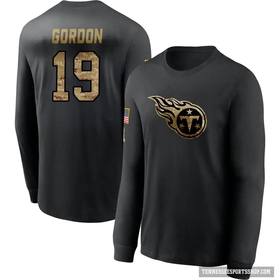 Men's ＃19 Josh Gordon Tennessee Titans Black 2020 Salute To Service Sideline Performance Long Sleeve T-Shirt