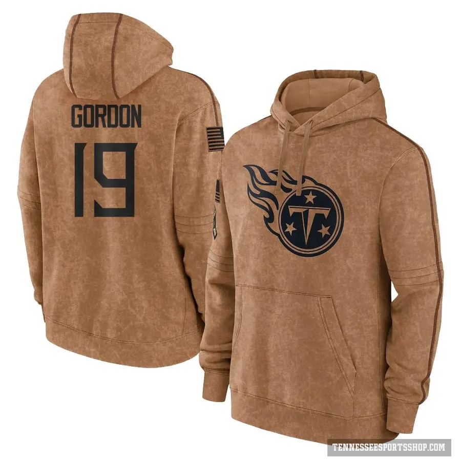 Men's ＃19 Josh Gordon Tennessee Titans Brown 2023 Salute To Service Club Pullover Hoodie