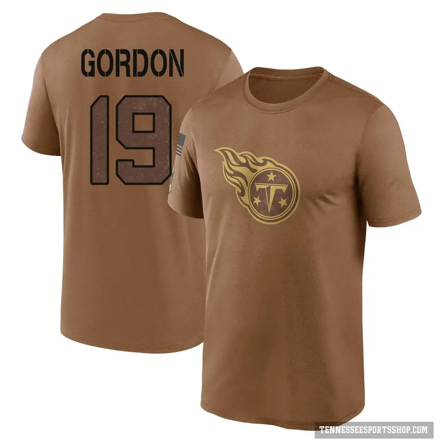 Men's ＃19 Josh Gordon Tennessee Titans Brown 2023 Salute To Service Performance T-Shirt