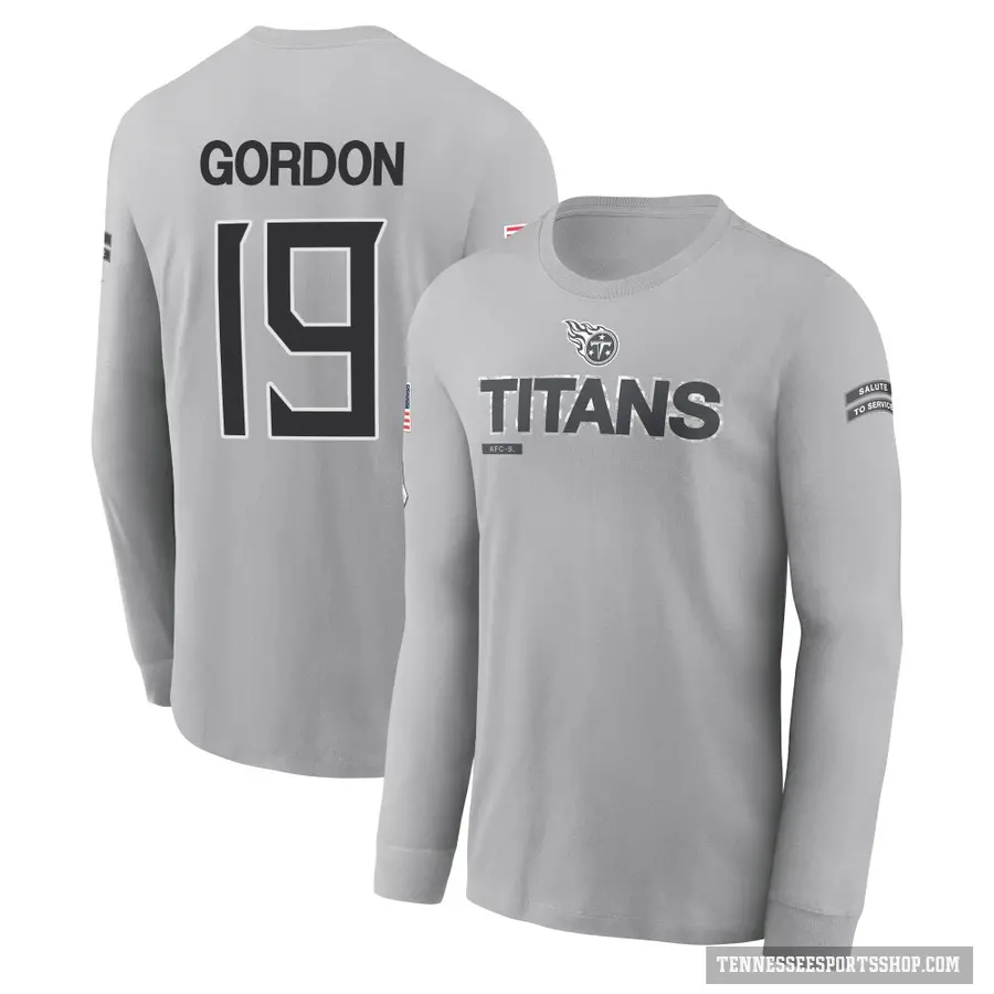 Men's ＃19 Josh Gordon Tennessee Titans Gray 2024 Salute to Service Long Sleeve T-Shirt