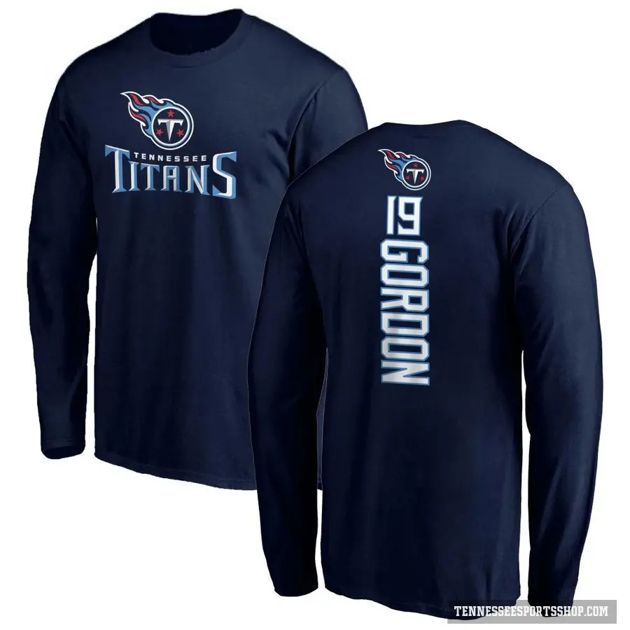 Men's ＃19 Josh Gordon Tennessee Titans Navy Backer Long Sleeve T-Shirt