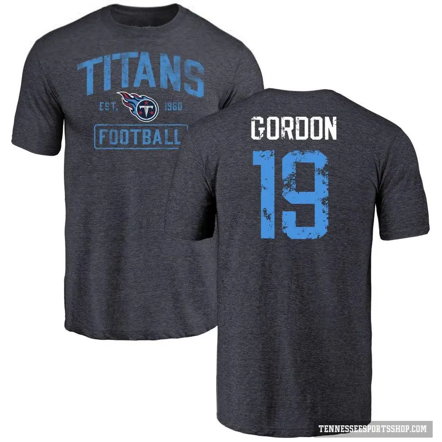 Men's ＃19 Josh Gordon Tennessee Titans Navy Distressed T-Shirt