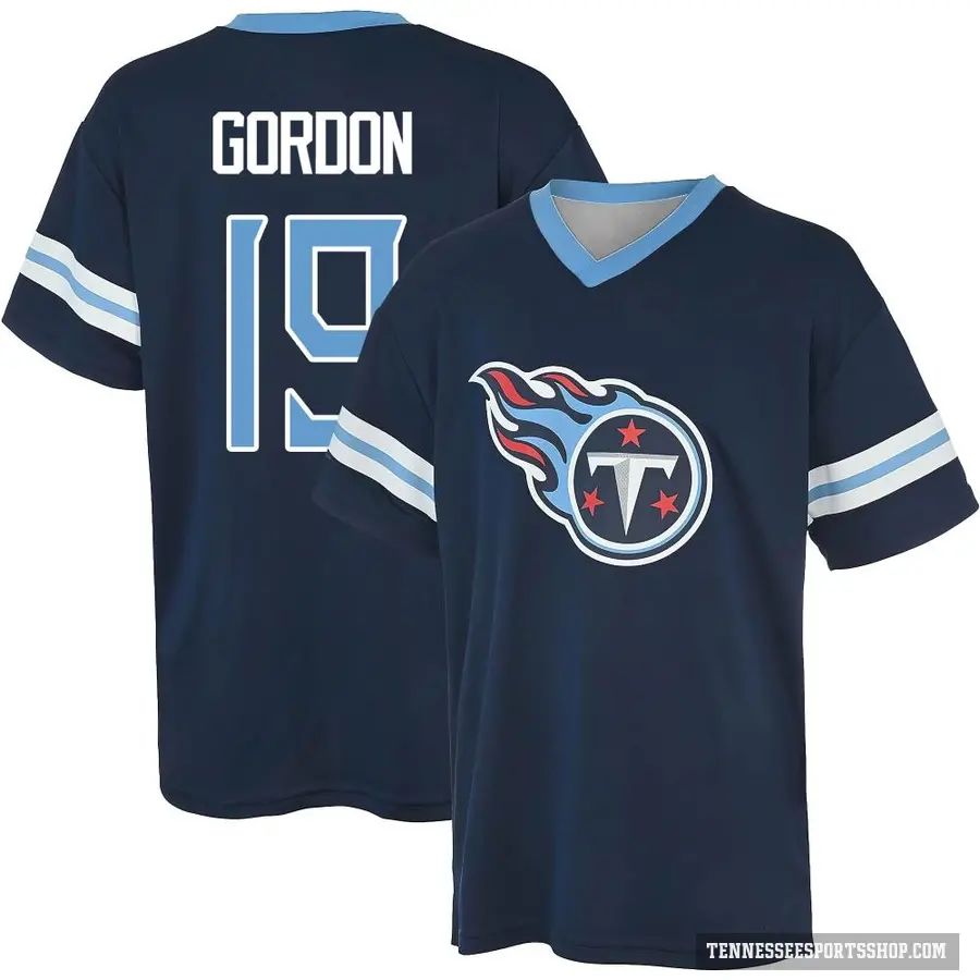 Men's ＃19 Josh Gordon Tennessee Titans Navy Game Day V-Neck T-Shirt