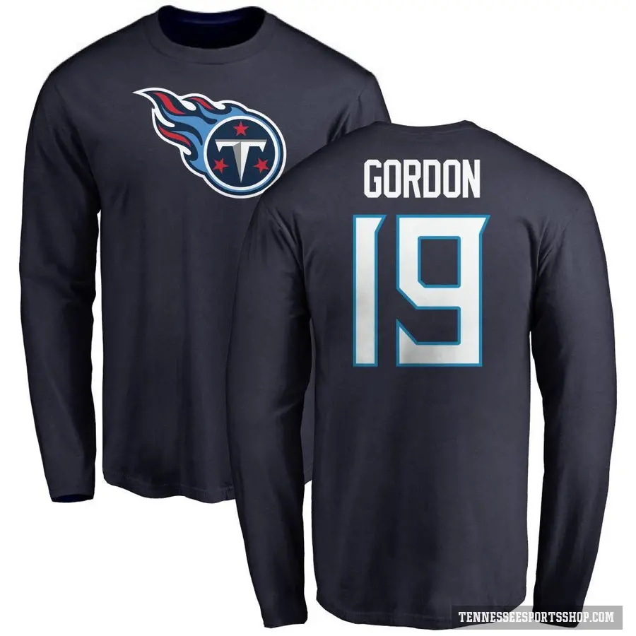 Men's ＃19 Josh Gordon Tennessee Titans Navy Logo Long Sleeve T-Shirt