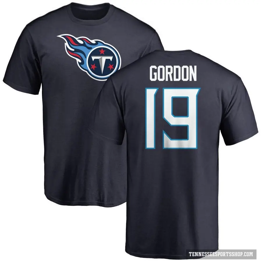 Men's ＃19 Josh Gordon Tennessee Titans Navy Logo T-Shirt