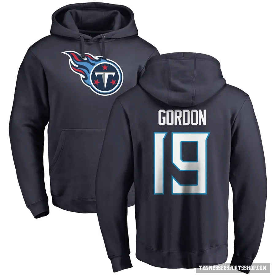 Men's ＃19 Josh Gordon Tennessee Titans Navy Pro Line Logo Pullover Hoodie