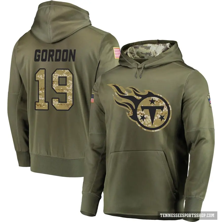 Men's ＃19 Josh Gordon Tennessee Titans Olive Salute to Service Pullover Hoodie