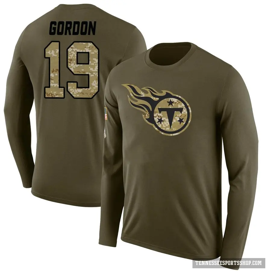 Men's ＃19 Josh Gordon Tennessee Titans Olive Salute to Service Sideline Long Sleeve T-Shirt