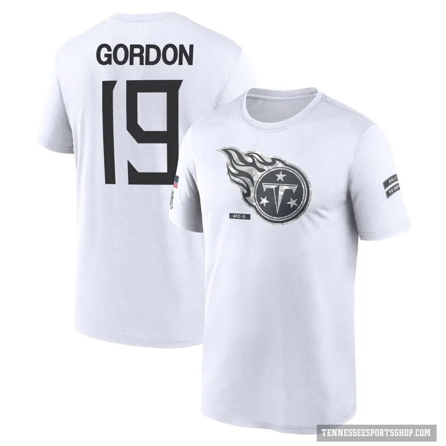 Men's ＃19 Josh Gordon Tennessee Titans White 2024 Salute to Service Performance T-Shirt