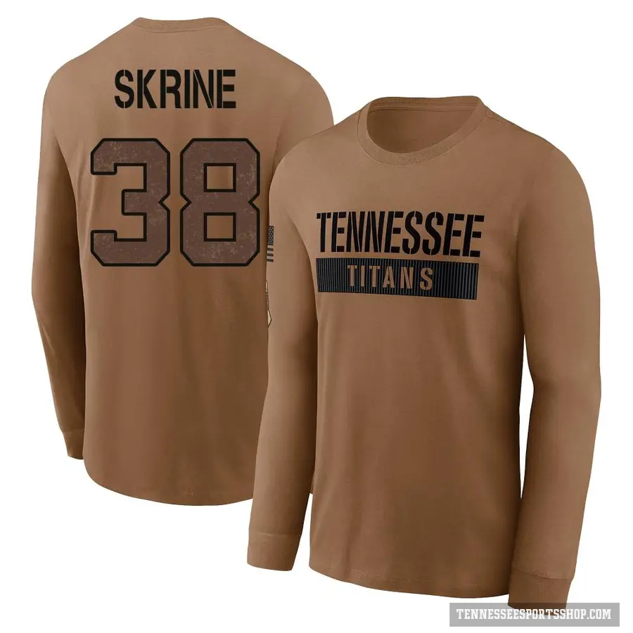 Men's ＃38 Buster Skrine Tennessee Titans Brown 2023 Salute To Service Long Sleeve T-Shirt