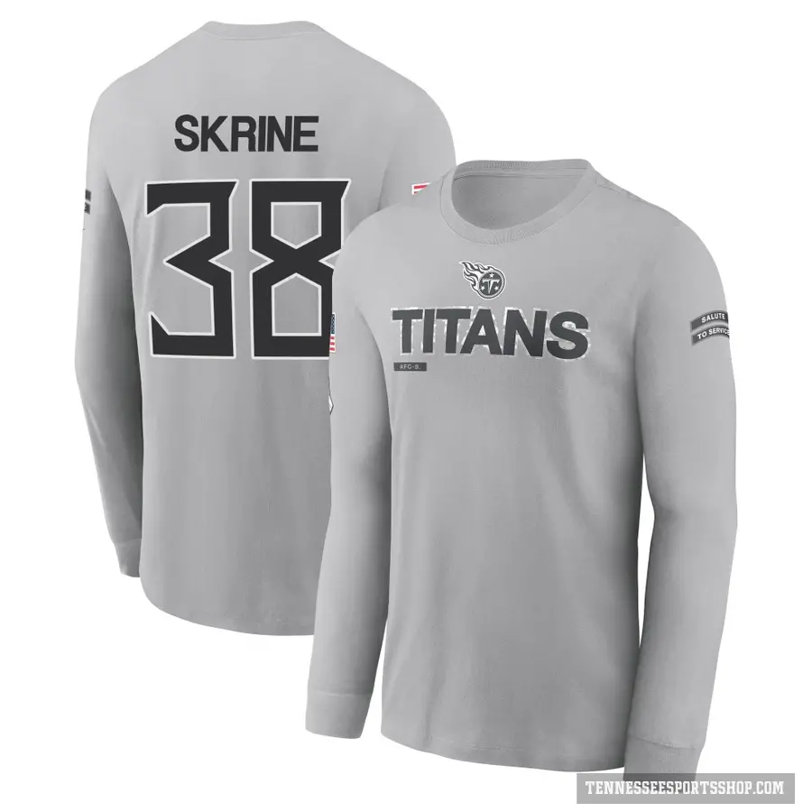 Men's ＃38 Buster Skrine Tennessee Titans Gray 2024 Salute to Service Long Sleeve T-Shirt