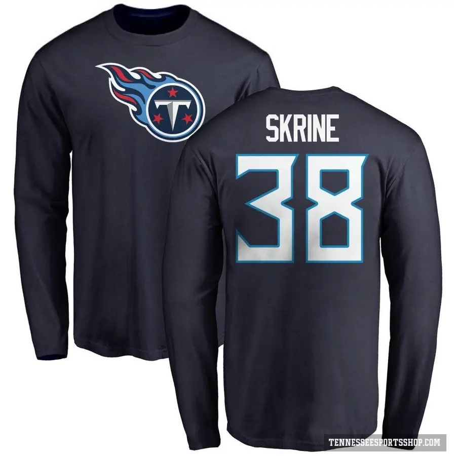 Men's ＃38 Buster Skrine Tennessee Titans Navy Logo Long Sleeve T-Shirt