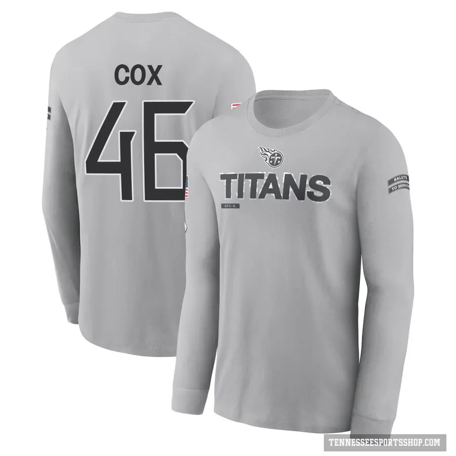 Men's ＃46 Morgan Cox Tennessee Titans Gray 2024 Salute to Service Long Sleeve T-Shirt