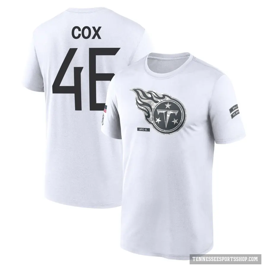 Men's ＃46 Morgan Cox Tennessee Titans White 2024 Salute to Service Performance T-Shirt