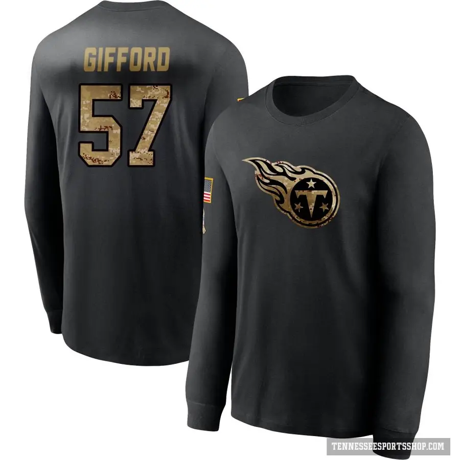 Men's ＃57 Luke Gifford Tennessee Titans Black 2020 Salute To Service Sideline Performance Long Sleeve T-Shirt