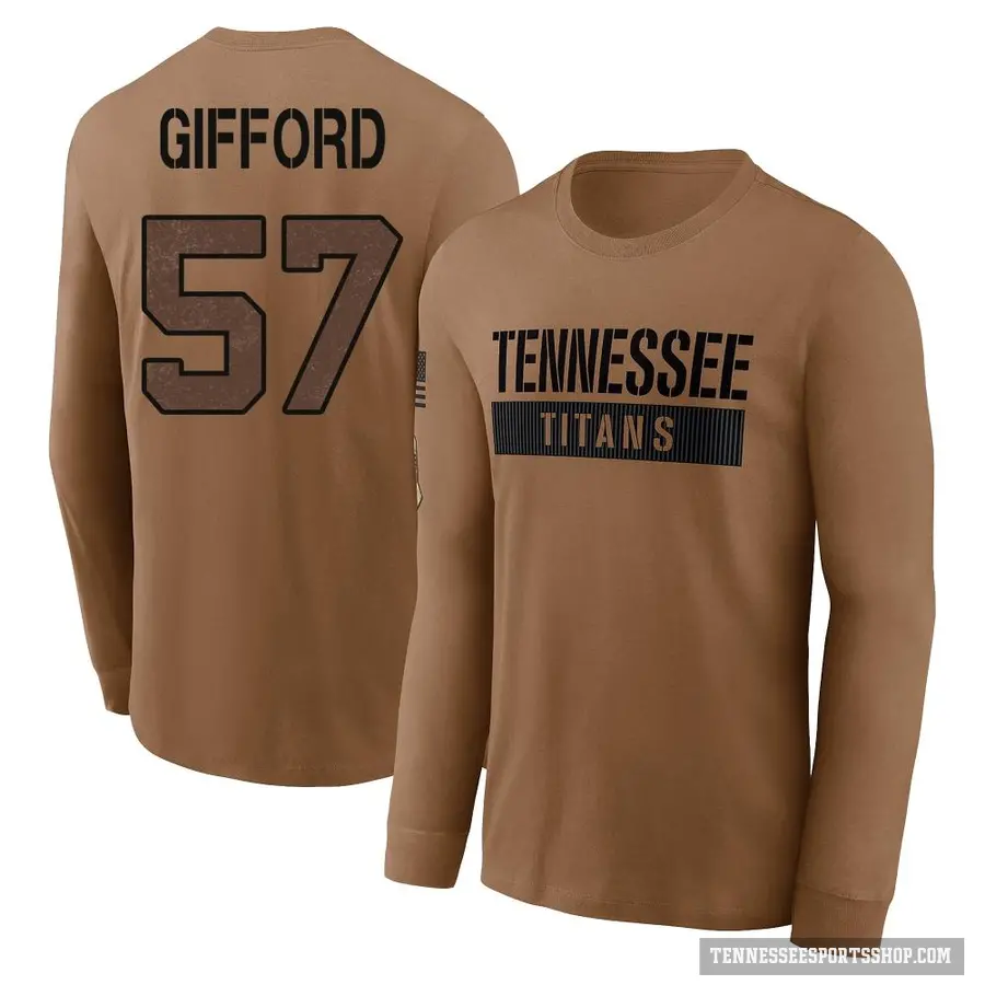 Men's ＃57 Luke Gifford Tennessee Titans Brown 2023 Salute To Service Long Sleeve T-Shirt