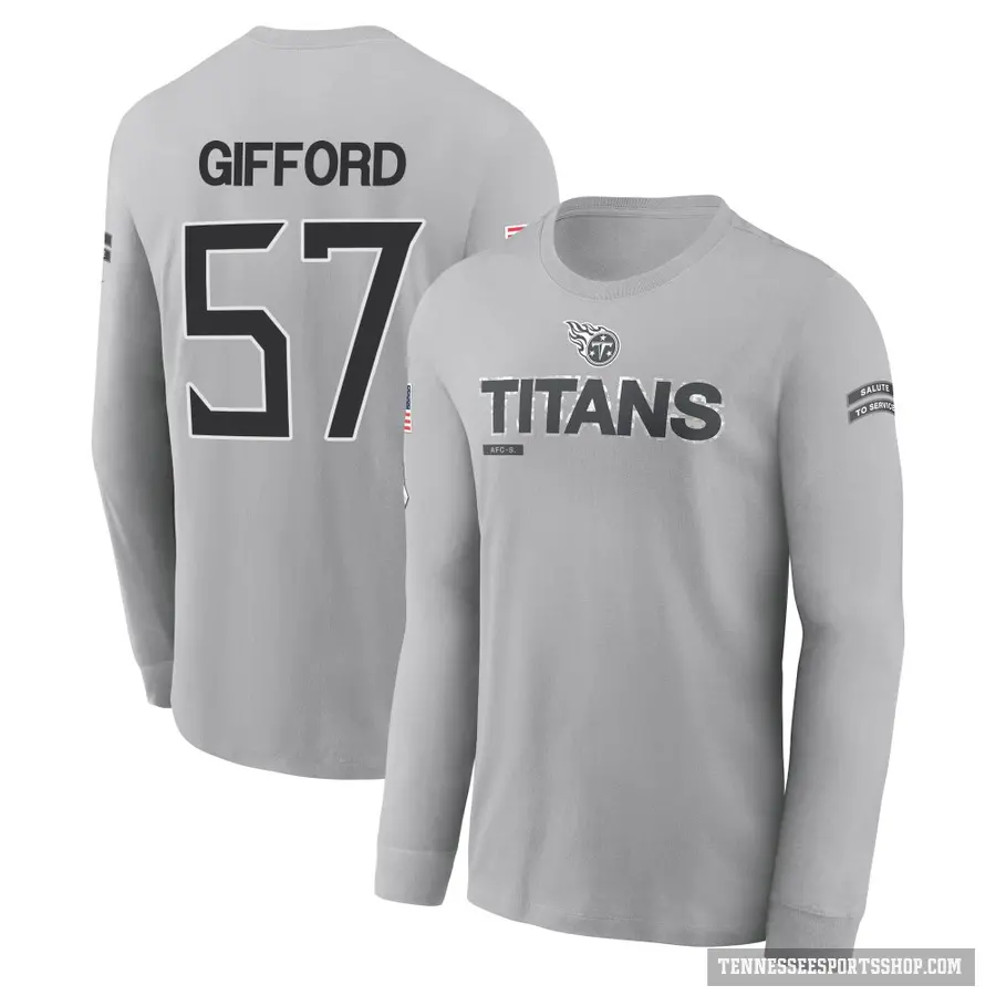 Men's ＃57 Luke Gifford Tennessee Titans Gray 2024 Salute to Service Long Sleeve T-Shirt