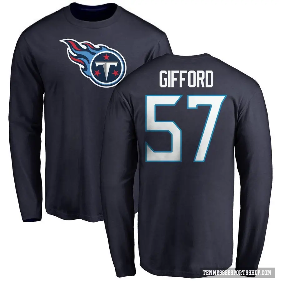 Men's ＃57 Luke Gifford Tennessee Titans Navy Logo Long Sleeve T-Shirt