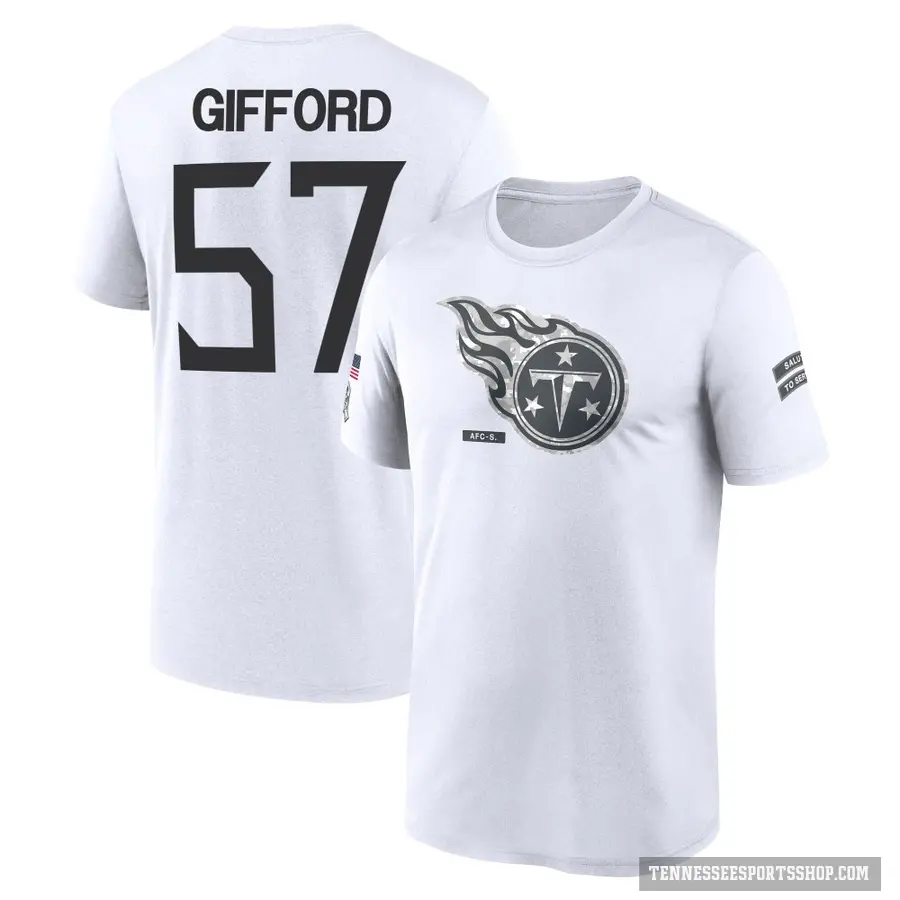 Men's ＃57 Luke Gifford Tennessee Titans White 2024 Salute to Service Performance T-Shirt