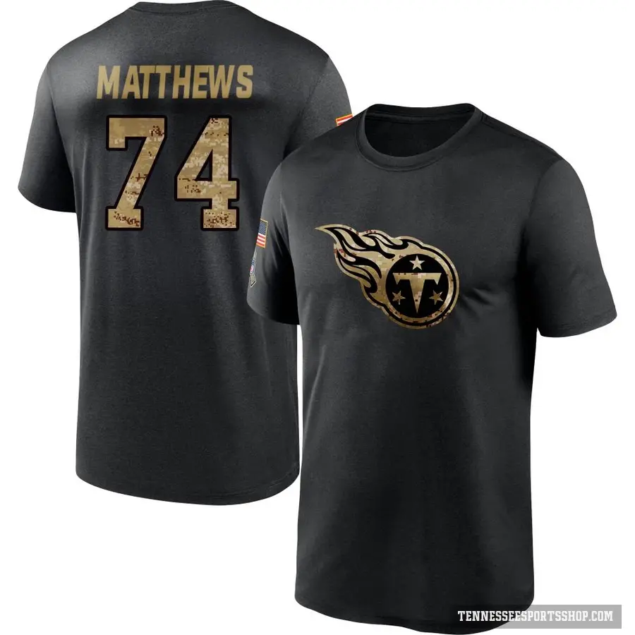 Men's ＃74 Bruce Matthews Tennessee Titans Black 2020 Salute To Service Performance T-Shirt