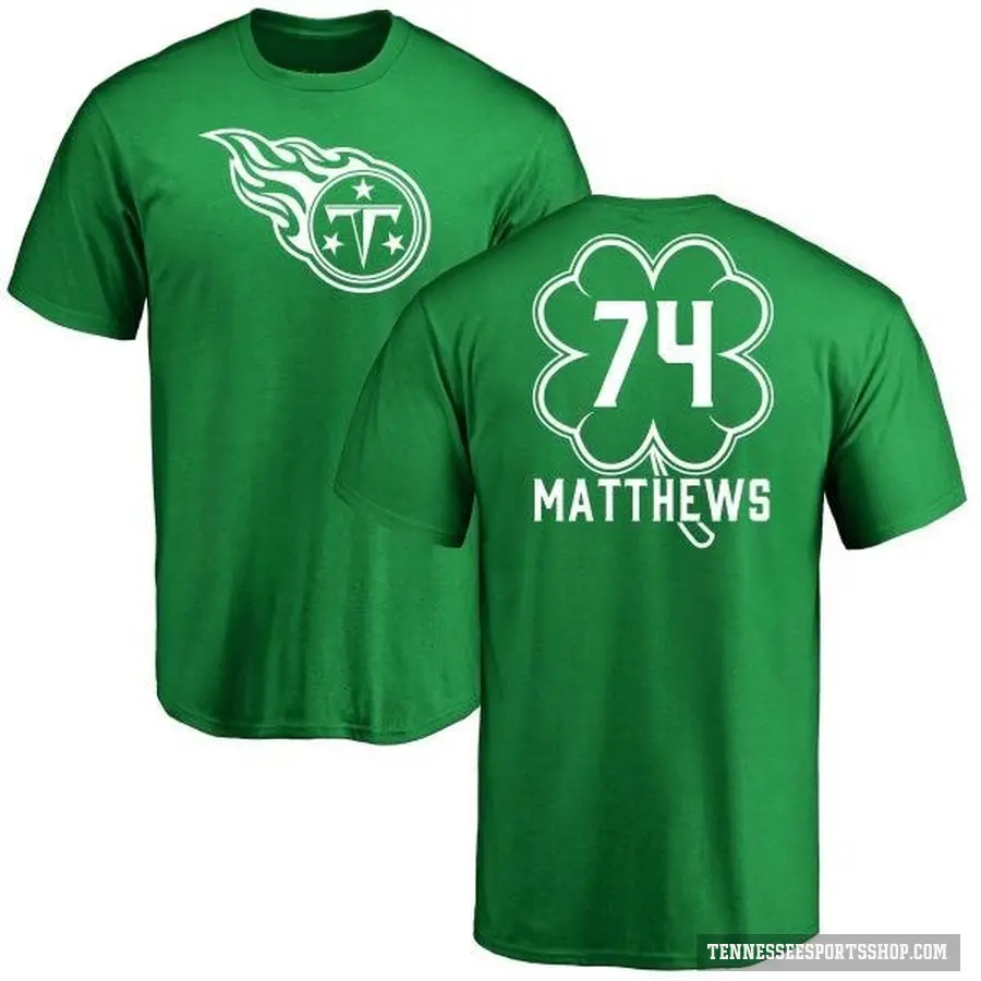 Men's ＃74 Bruce Matthews Tennessee Titans Green St. Patrick's Day T-Shirt