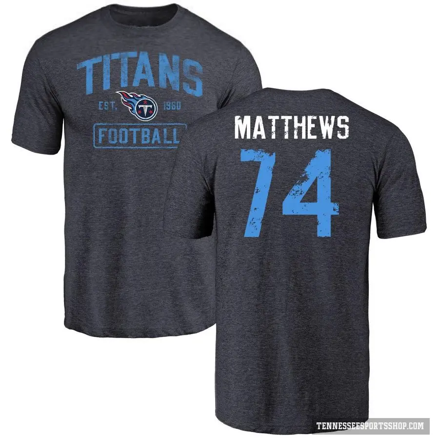 Men's ＃74 Bruce Matthews Tennessee Titans Navy Distressed T-Shirt