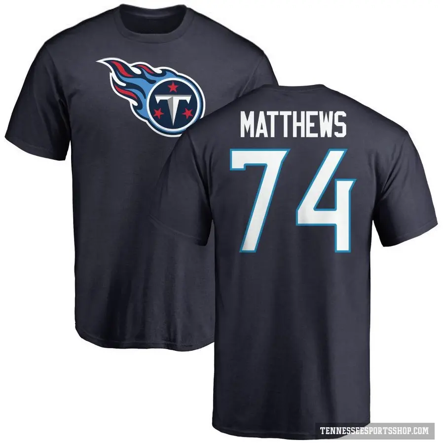 Men's ＃74 Bruce Matthews Tennessee Titans Navy Logo T-Shirt