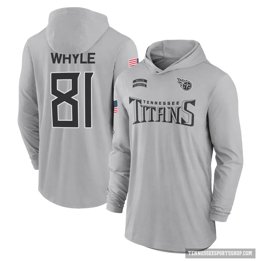 Men's ＃81 Josh Whyle Tennessee Titans Gray 2024 Salute to Service Lightweight Performance Long Sleeve Hooded T-Shirt