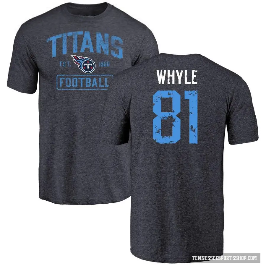 Men's ＃81 Josh Whyle Tennessee Titans Navy Distressed T-Shirt