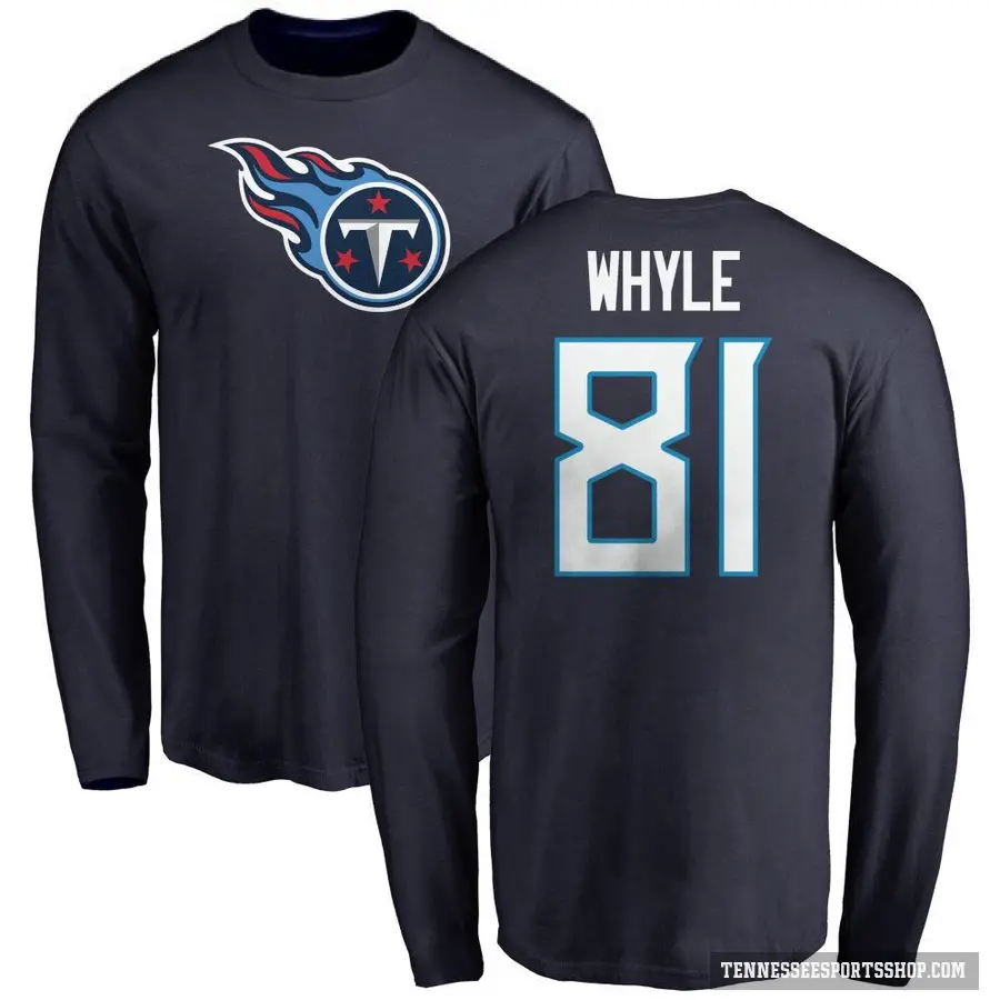 Men's ＃81 Josh Whyle Tennessee Titans Navy Logo Long Sleeve T-Shirt