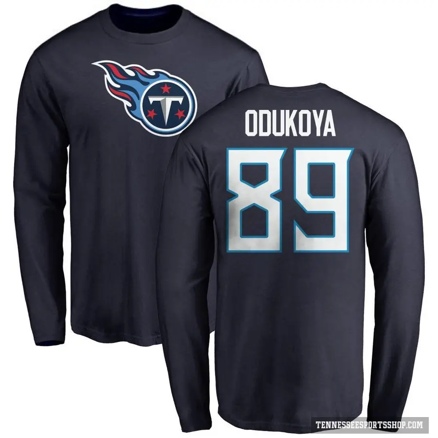 Men's ＃89 Thomas Odukoya Tennessee Titans Navy Logo Long Sleeve T-Shirt