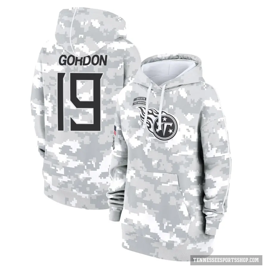 Women's ＃19 Josh Gordon Tennessee Titans Arctic Camo 2024 Salute to Service Club Fleece Pullover Hoodie