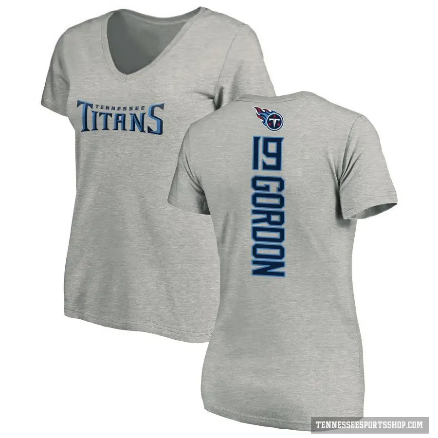 Women's ＃19 Josh Gordon Tennessee Titans Ash Backer V-Neck T-Shirt