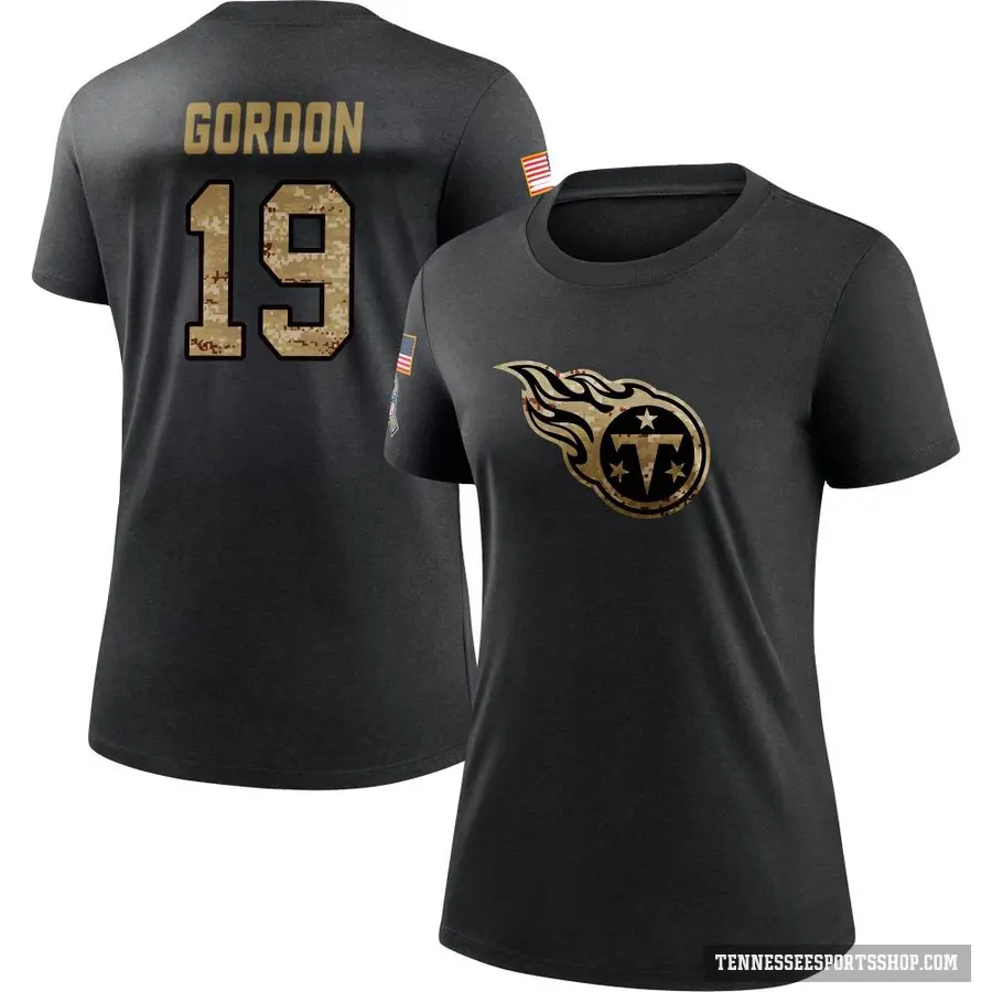 Women's ＃19 Josh Gordon Tennessee Titans Black 2020 Salute To Service Performance T-Shirt