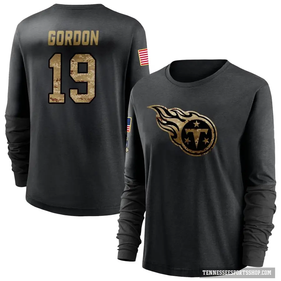 Women's ＃19 Josh Gordon Tennessee Titans Black 2020 Salute To Service Sideline Performance Long Sleeve T-Shirt