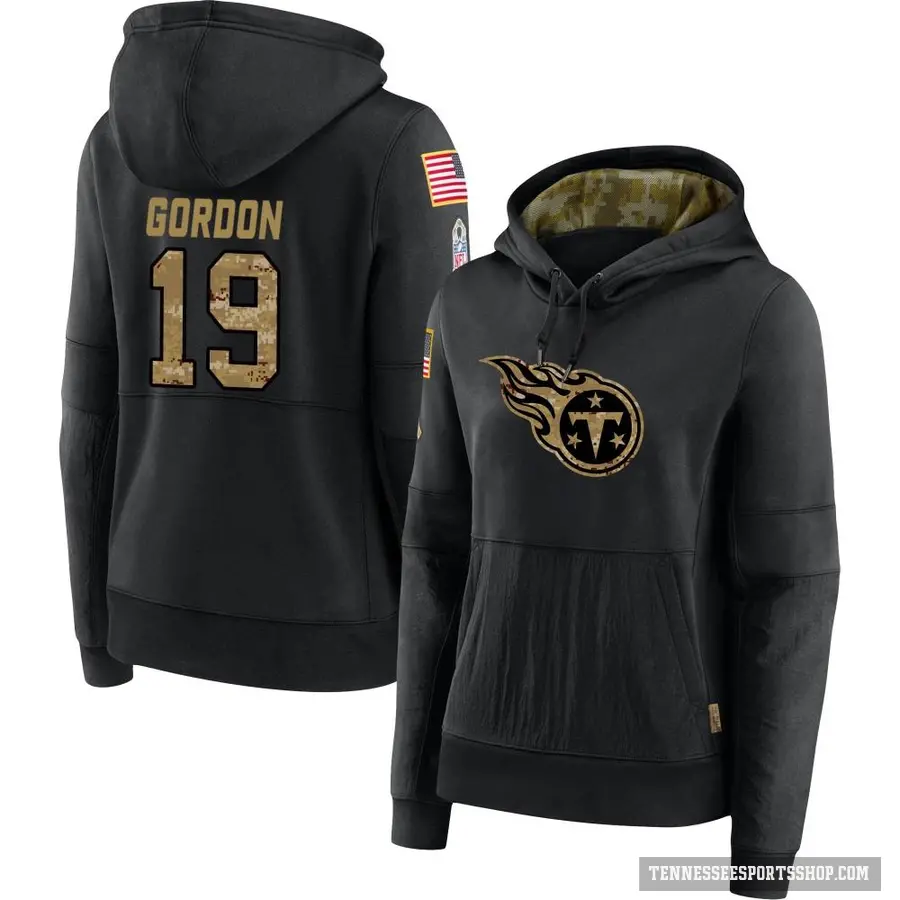 Women's ＃19 Josh Gordon Tennessee Titans Black 2020 Salute to Service Sideline Performance Pullover Hoodie