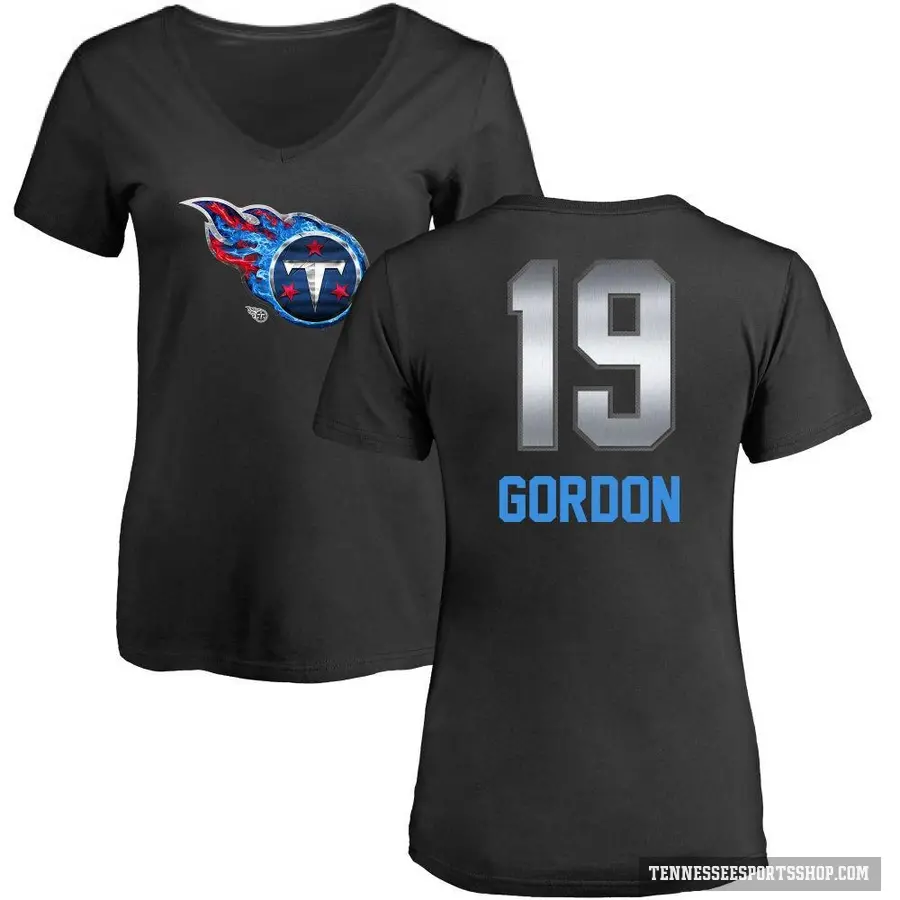 Women's ＃19 Josh Gordon Tennessee Titans Black Midnight Mascot T-Shirt