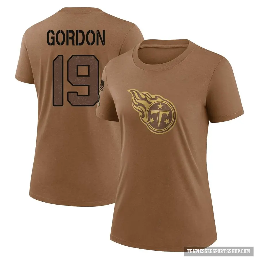 Women's ＃19 Josh Gordon Tennessee Titans Brown 2023 Salute To Service Performance T-Shirt