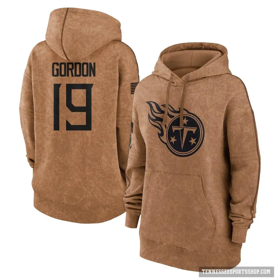 Women's ＃19 Josh Gordon Tennessee Titans Brown 2023 Salute To Service Pullover Hoodie