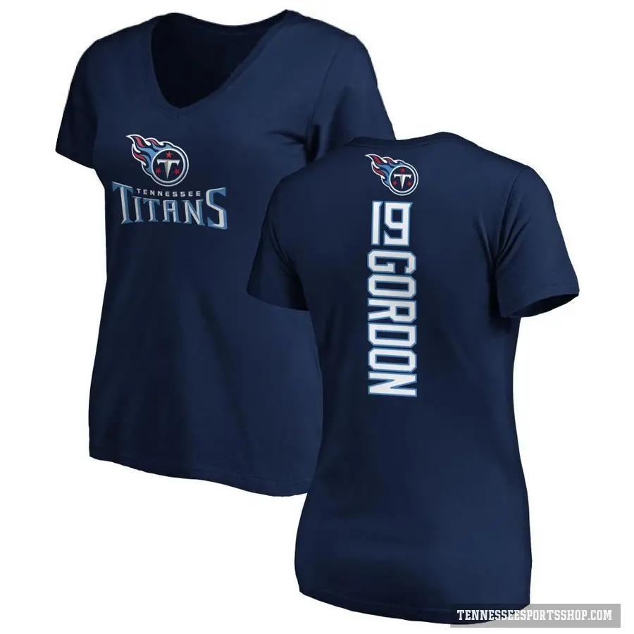 Women's ＃19 Josh Gordon Tennessee Titans Navy Backer Slim Fit T-Shirt