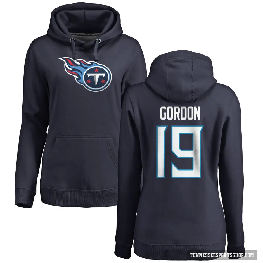 Women's ＃19 Josh Gordon Tennessee Titans Navy Pro Line Logo Pullover Hoodie