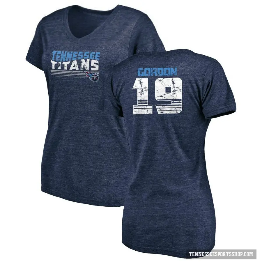 Women's ＃19 Josh Gordon Tennessee Titans Navy Retro V-Neck T-Shirt