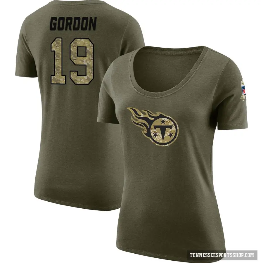 Women's ＃19 Josh Gordon Tennessee Titans Olive Salute to Service Scoop Neck T-Shirt