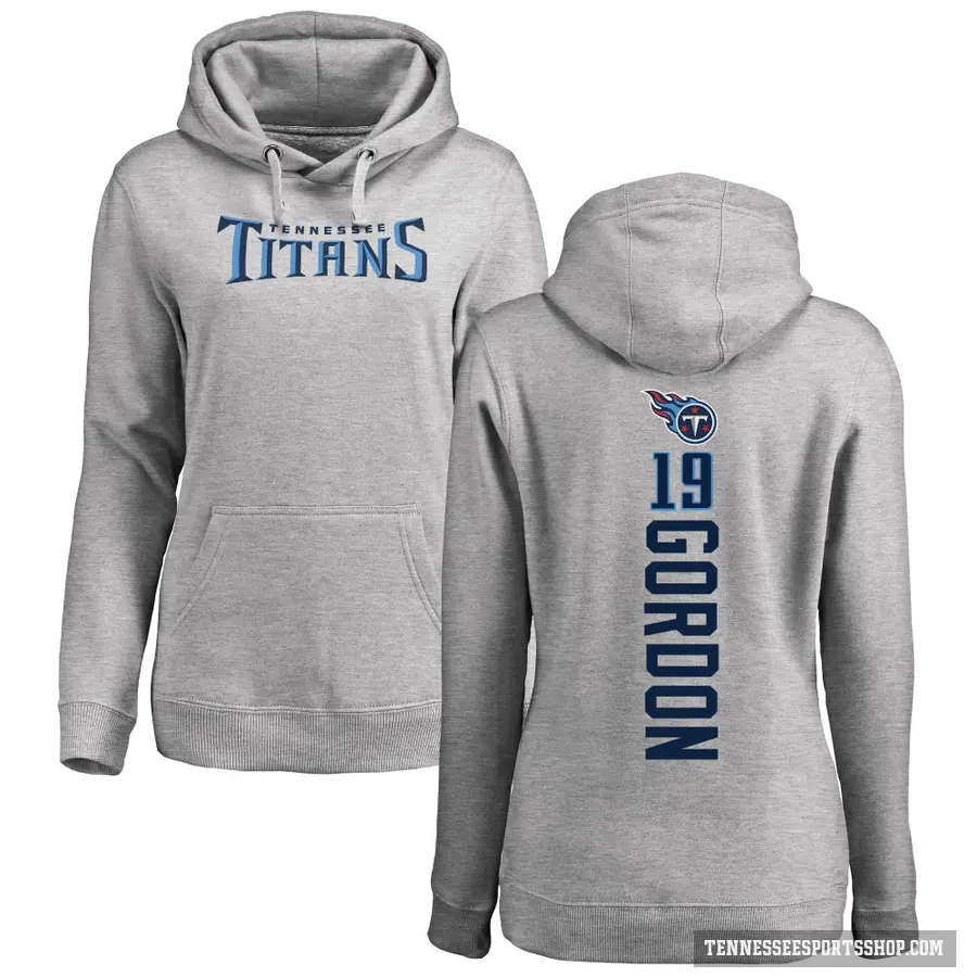 Women's ＃19 Josh Gordon Tennessee Titans Pro Line Ash Backer Pullover Hoodie