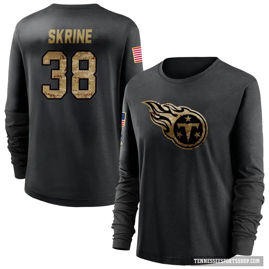 Women's ＃38 Buster Skrine Tennessee Titans Black 2020 Salute To Service Sideline Performance Long Sleeve T-Shirt