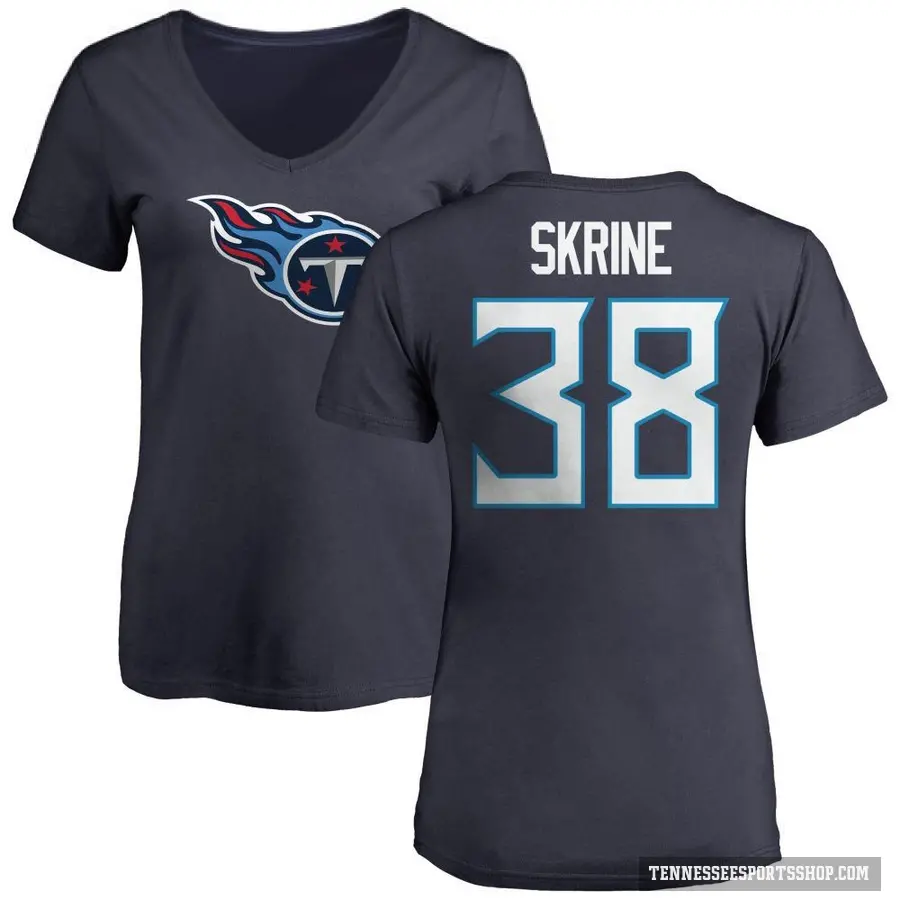 Women's ＃38 Buster Skrine Tennessee Titans Navy Logo Slim Fit T-Shirt