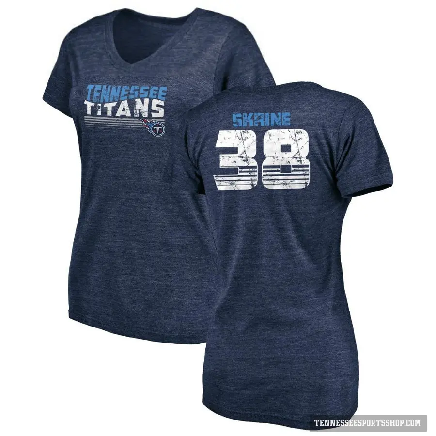 Women's ＃38 Buster Skrine Tennessee Titans Navy Retro V-Neck T-Shirt